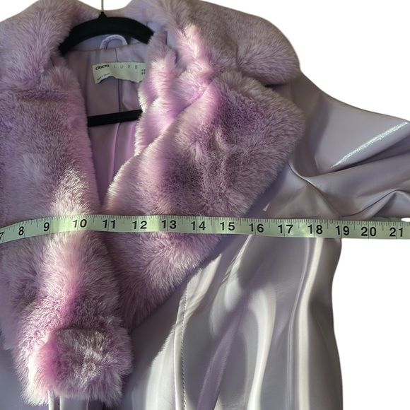ASOS Luxe Faux Leather Coat with Faux  Fur  collar and cuffs, Lavender, 8 - Picture 7 of 9